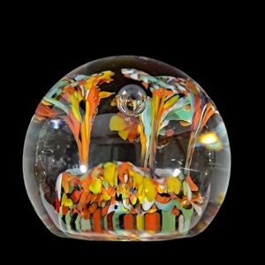 Vintage Millefiori Glass Paperweight Hand Blown Floral Multicolor Round